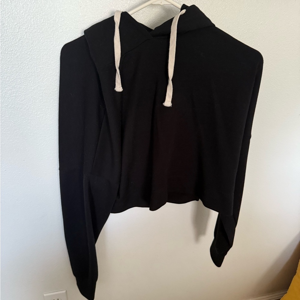 Classic Black Hoodie with Cream Drawstrings